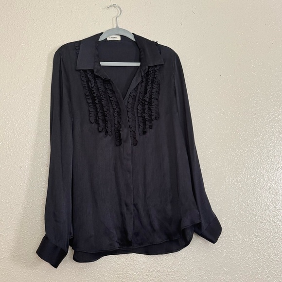 L’agence Black Ruffle Bib 100% Silk Blouse - Picture 6 of 6